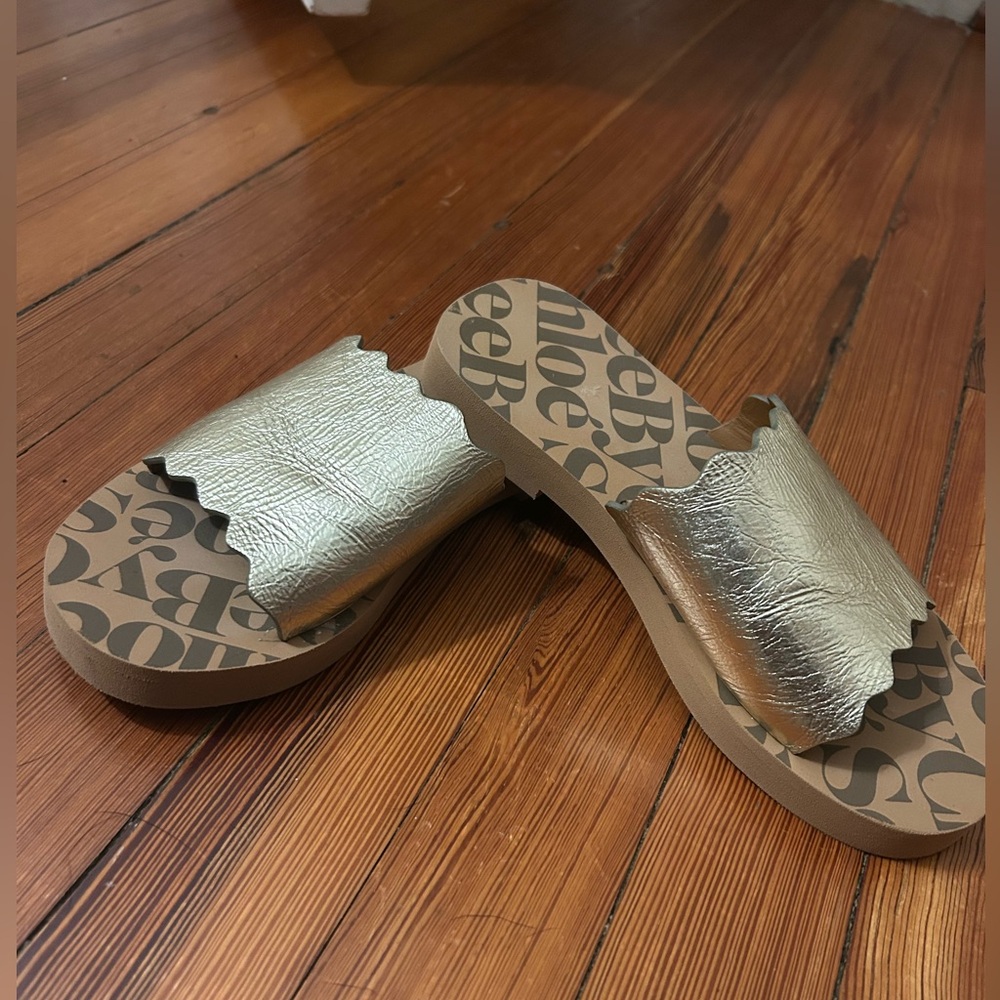 See By Chloe Metallic Gold Slide Sandals Size 36 (or size 6)